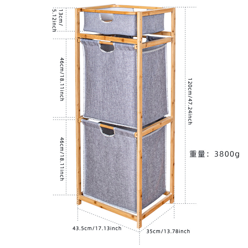 Cesta de ropa sucia de bambú y madera casera Cesta de almacenamiento vertical de baño Cesta de almacenamiento de lavandería de madera Cesta de almacenamiento de lavandería de madera maciza Rack de almacenamiento