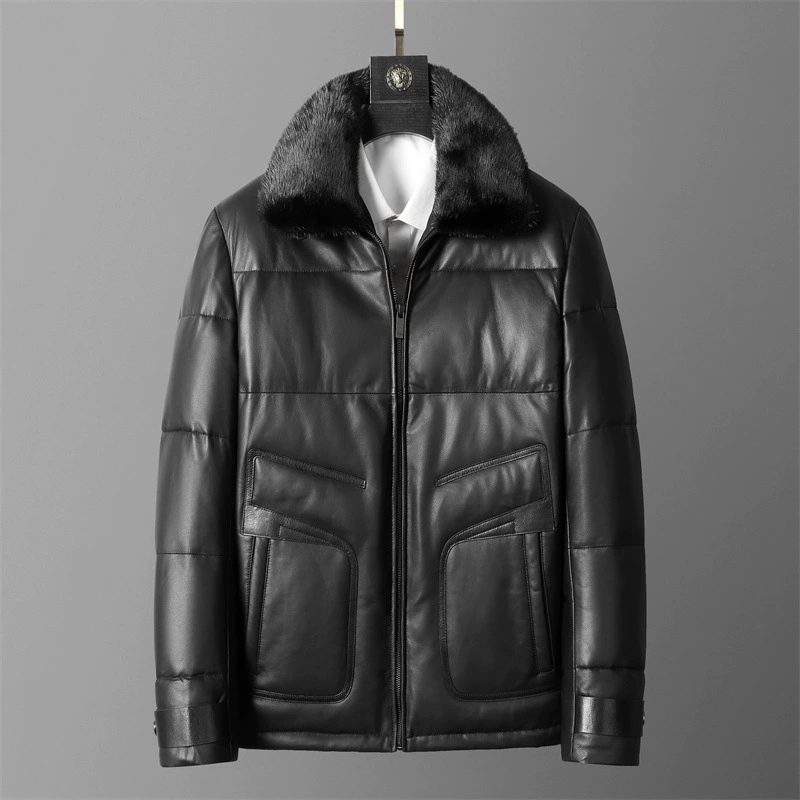 Новая осенне-зимняя мужская куртка из натуральной кожи Хайнин с меховым воротником из норки, мужская одежда