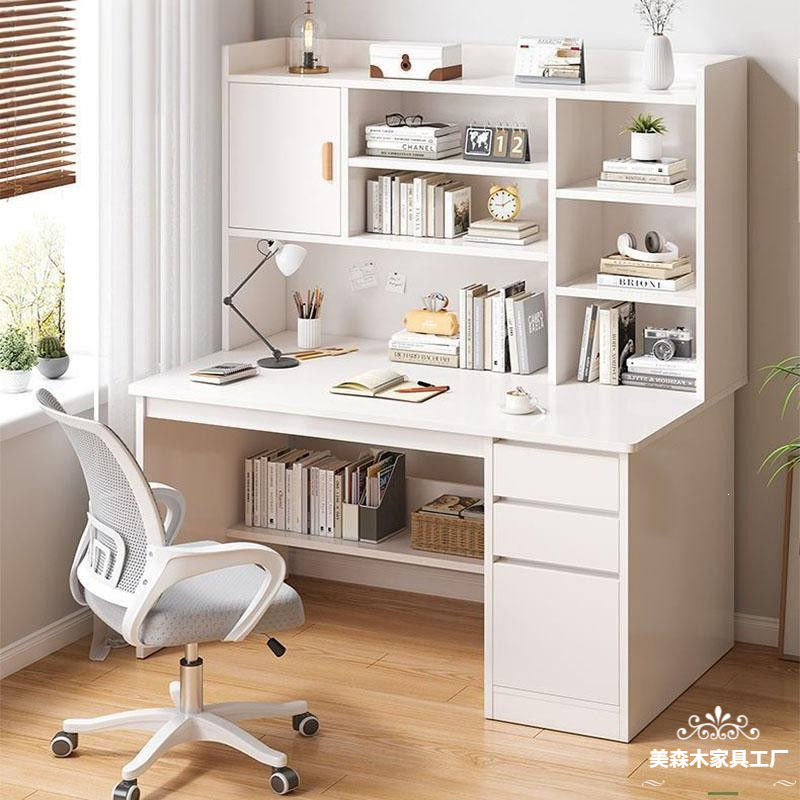 Desk and Bookshelf Integrated Table with Bookcase, Desktop Computer Desk for Home Use, Bedroom Student Study Writing Desk and Chair Set