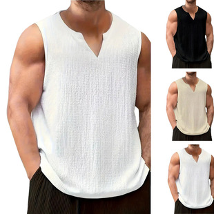 Cross-Border Amazon European and American Style Summer Vest Men's Fitness Casual Slim Sports V Neck Thin Breathable Sleeveless T-Shirt