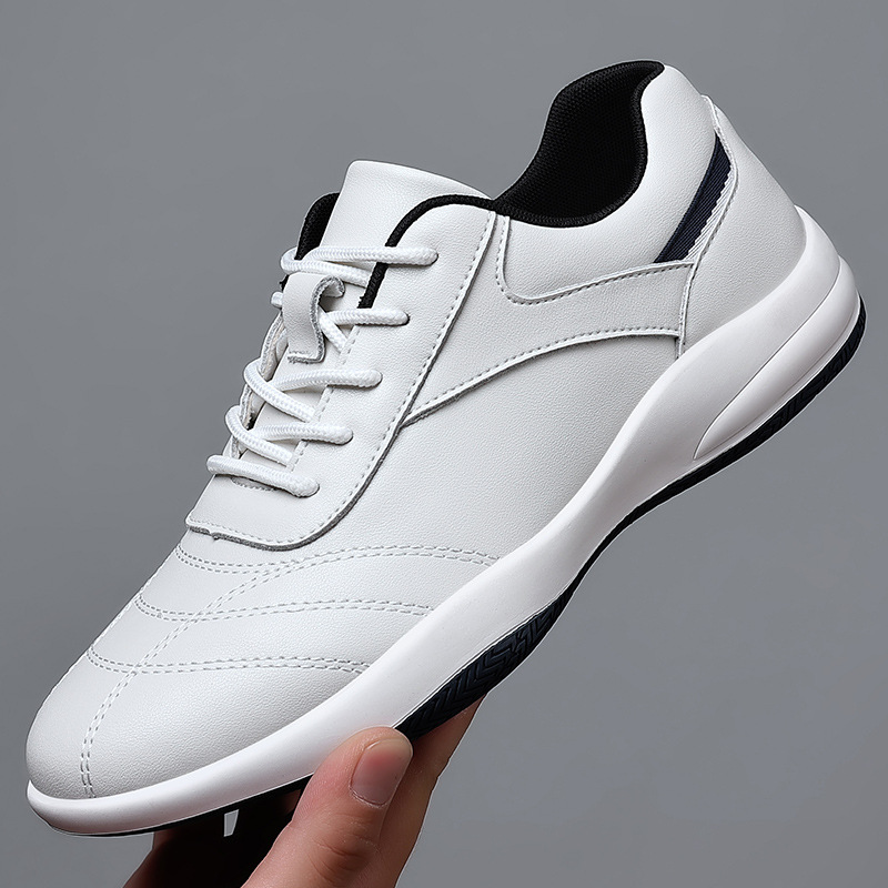 Soft Leather Business Men's Leather Shoes, New Sports and Leisure Cowhide Shoes, Korean Style Wear-Resistant Soft-Soled Running Shoes, White Shoes