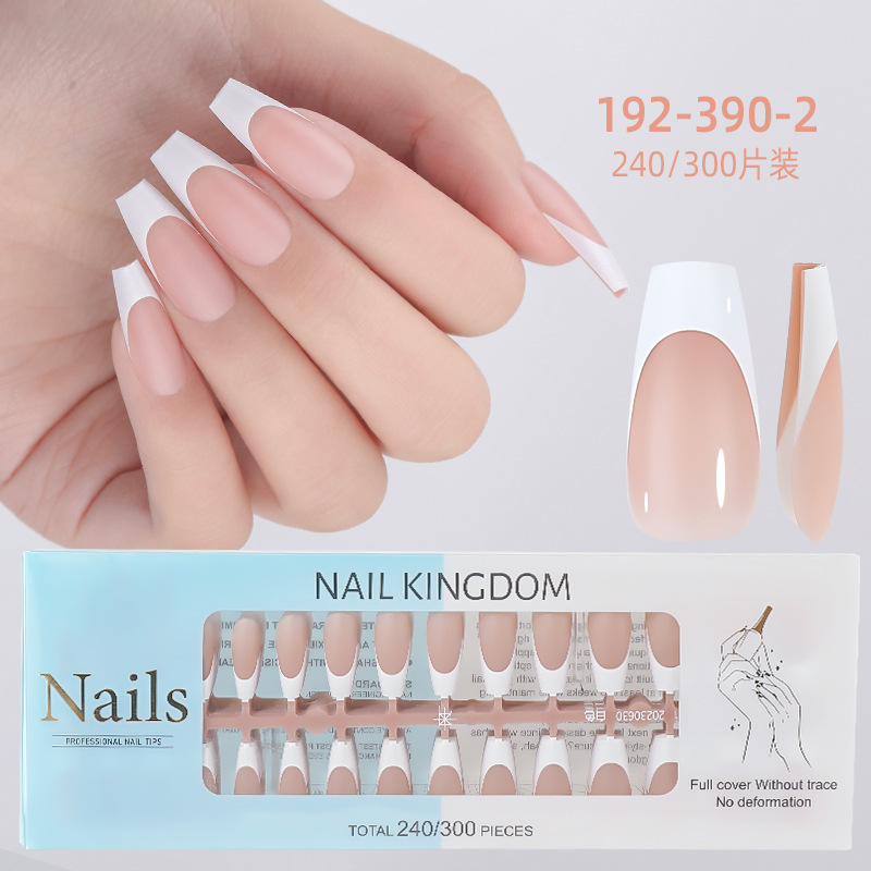 Nueva caja de uñas de uso francés transfronterizo con uñas falsas, piezas de uñas semiacabadas, pegatinas francesas sin costuras mate 240 piezas