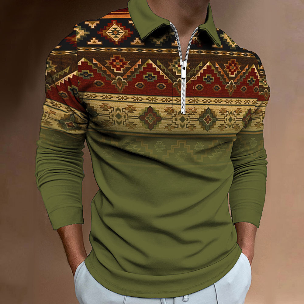 Sentido del diseño de verano nuevo estilo suelto casual salvaje moda nacional de manga larga cremallera POLO camisa MB14