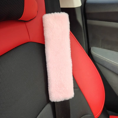 Cover, Solid Color Child Seat | Seat belt shoulder pad - rabbit-fur-shoulder-pads-pink-about-235x65cm