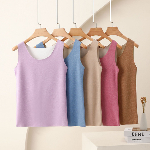 AB-side faux fur round neck warm vest autumn and winter model velour thick base shirt round neck versatile candy color innerwear