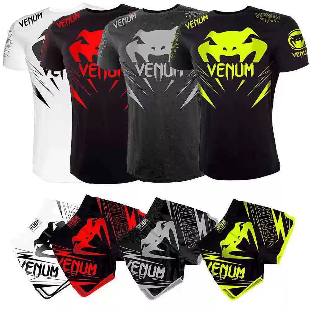 Sanda training suit Venom UFC men's boxing tight-fitting quick-dry shirt Muay Thai combat short-sleeve shorts gym fighting apparel
