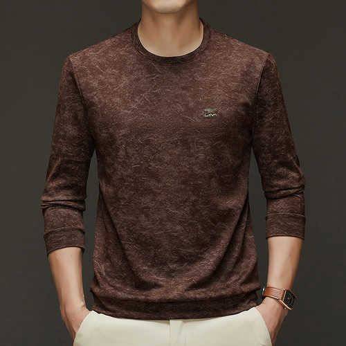 Men's High-End Long-Sleeve Hooded Sweatshirt, Casual Fashion Spring Crew Neck Layering Shirt with Asymmetric Pattern T-Shirt