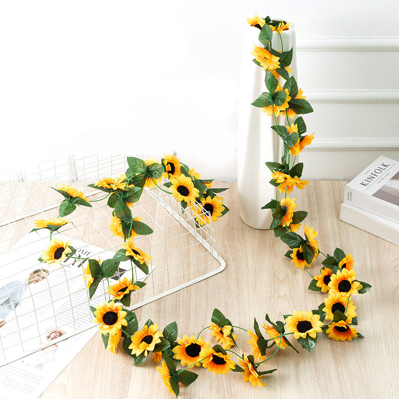 Simulated sunflower rattan wholesale homestay loft decoration wreath rattan holiday sunflower banner artificial flower