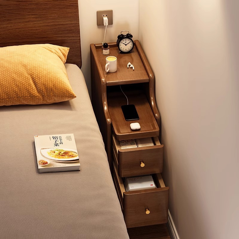 Solid Wood Bedside Table Mini Small Very Narrow Bedroom Bedside Cabinet Ultra Narrow Gap Storage Rack Simple Modern Storage Cabinet