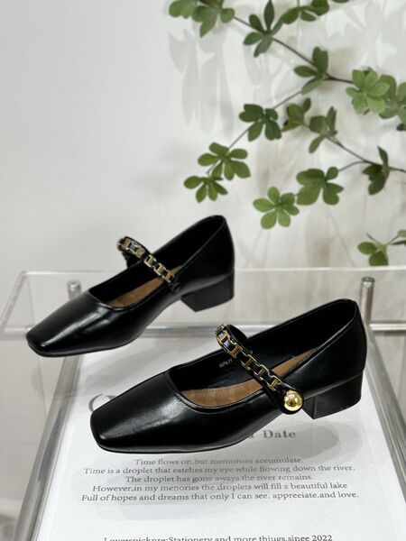 Elegant autumn retro exclusive Mary Jane shoes square toe low-cut