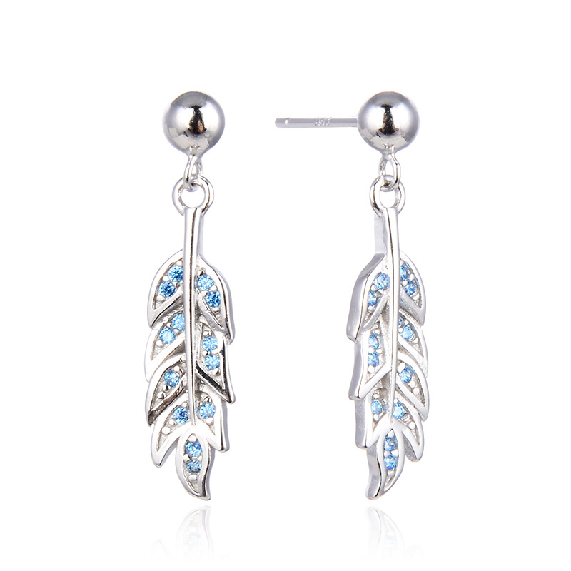 Comercio exterior nuevo estilo japonés y coreano s925 pendientes de diamantes de plata pequeña joyería popular fresca pendientes de plumas personalizadas