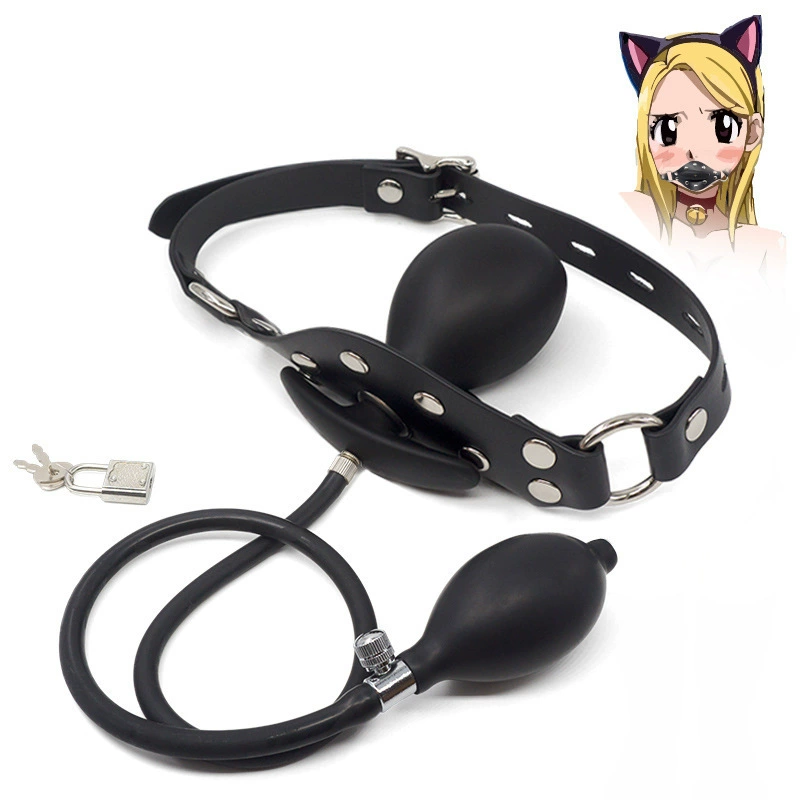 Inflatable Ball Gag, Silicone Mouth Plug, Adjustable Straps or Strapless, BDSM Training Tool