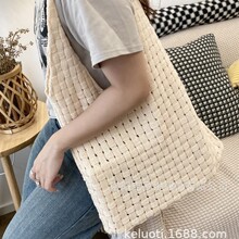 新款秋冬流行包包女软毛线撞色单肩女包韩版休闲大容量手提购物袋