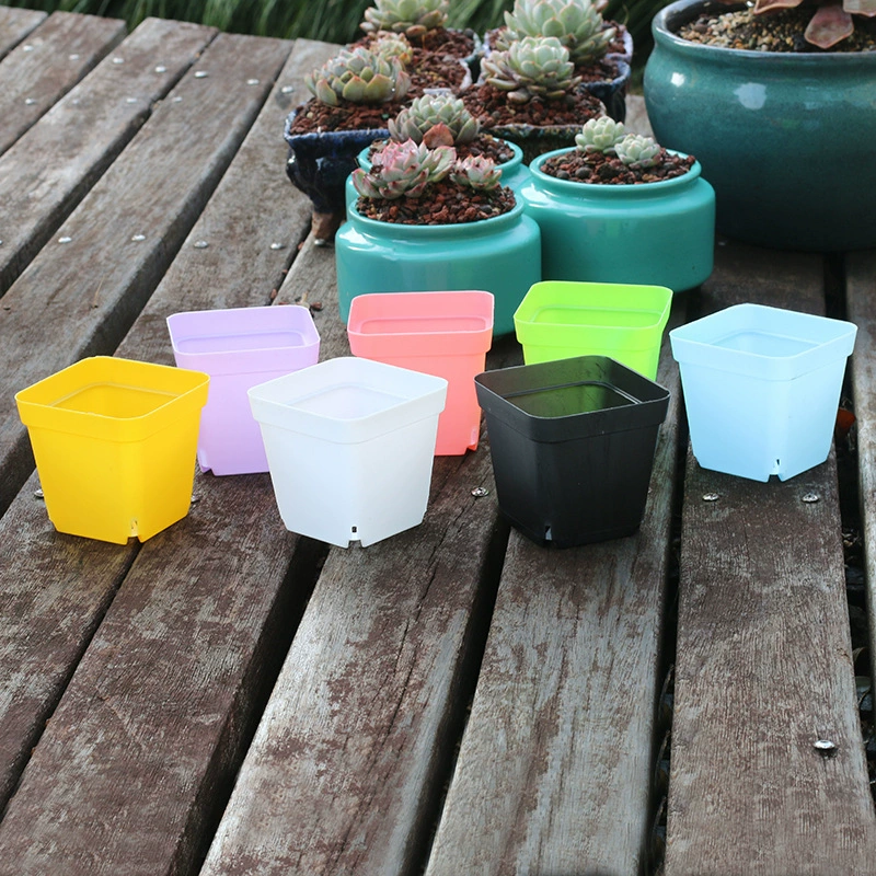 Квадратный пластиковый цветочный горшок диаметром 8,5 см, тонкий горшок для суккулентов, черно-белый красочный посадочный горшок, средний дышащий горшок