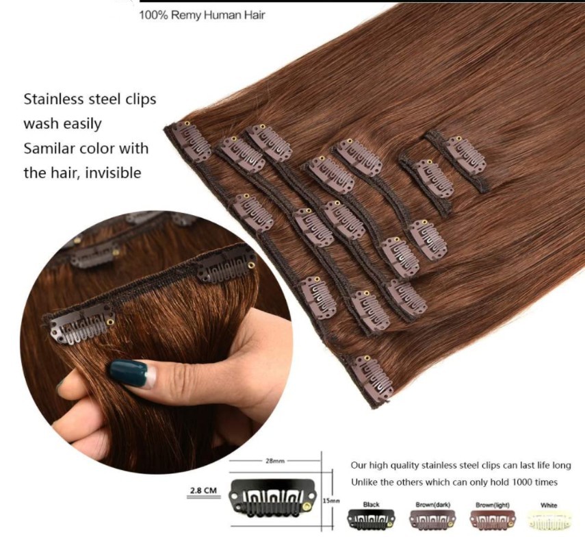 Women's Gender Casual Style Real Hair Wig For Women Wig Set Hairpiece Clip Seven-Piece Real Hair Hair Extension Clip In Human Hair