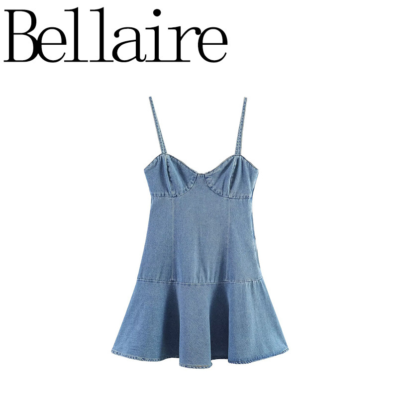 Za Foreign Trade Wholesale European and American Style French Women's Fashion Versatile Elegant Casual Simple Denim Strap Dress Za Foreign Trade Wholesale European and American Style French Women's Fashion Versatile Elegant Casual Simple Denim Strap Dress