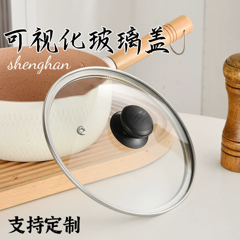 Заводская прямая поставка крышек из закаленного стекла типа G, оптовая продажа круглых стальных кастрюль и воков для дома с взрывобезопасными стеклянными крышками