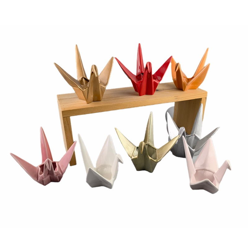 Cerámica creativa grúa de papel origami oficina de almacenamiento adornos para el hogar decoración de maceta azul suave decoración de porcelana