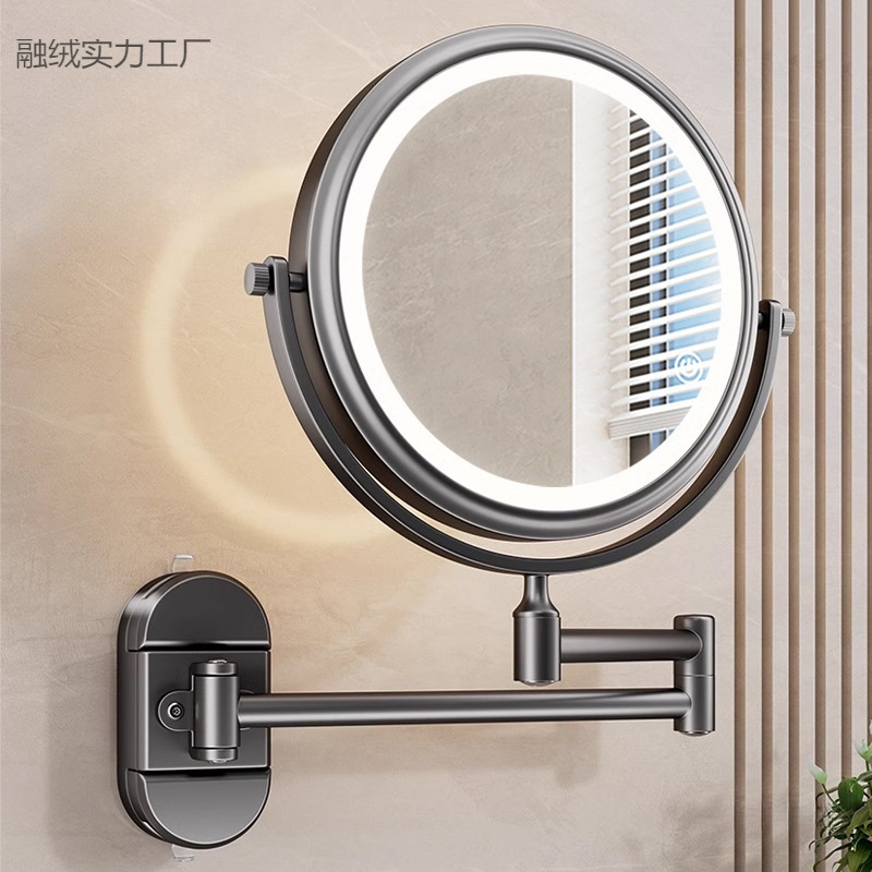 Bathroom Suction Cup with Lighted Makeup Mirror Wall-Mounted Bathroom Telescopic Folding Punch-Free Rotatable Magnifying Mirror