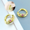 Cute small golden earrings, shiny zirconium, European style, internet celebrity