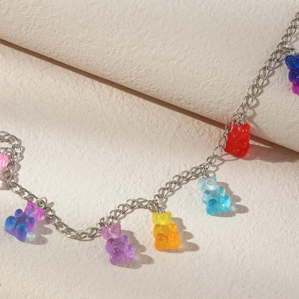 fashion colorful gradient color bear resin necklace wholesale nihaojewelry