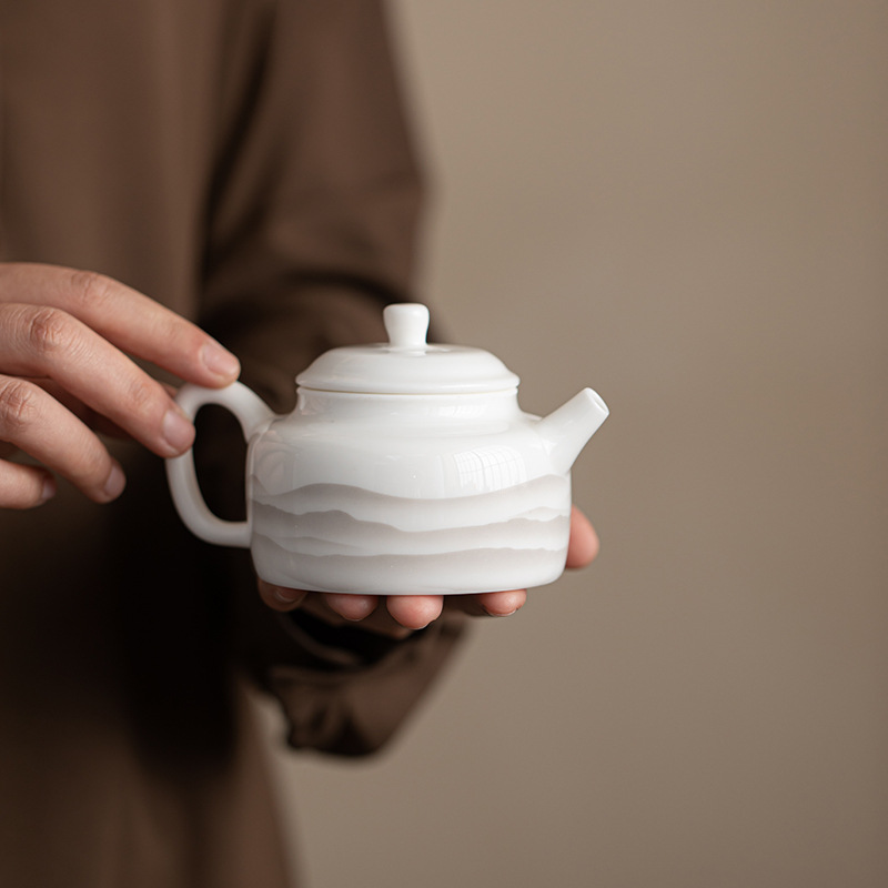 羊脂玉瓷茶壶单个泡茶壶家用西施壶提梁壶办公功夫茶具冲茶器