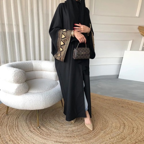 F418 E-commerce Independent Store Arabic Embroidered Floral Robe Fashion Outerwear Abaya Robe