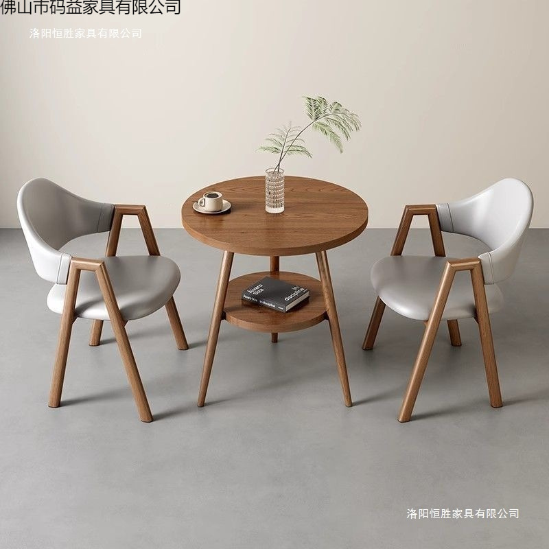 Simple Reception and Negotiation Table and Chair Set for Office, Hotel, Commercial Use, Homestay, Home, Balcony, Tea Table, Double-Layer Small Round Table Simple Reception and Negotiation Table and Chair Set for Office, Hotel, Commercial Use, Homestay, Home, Balcony, Tea Table, Double-Layer Small Round Table