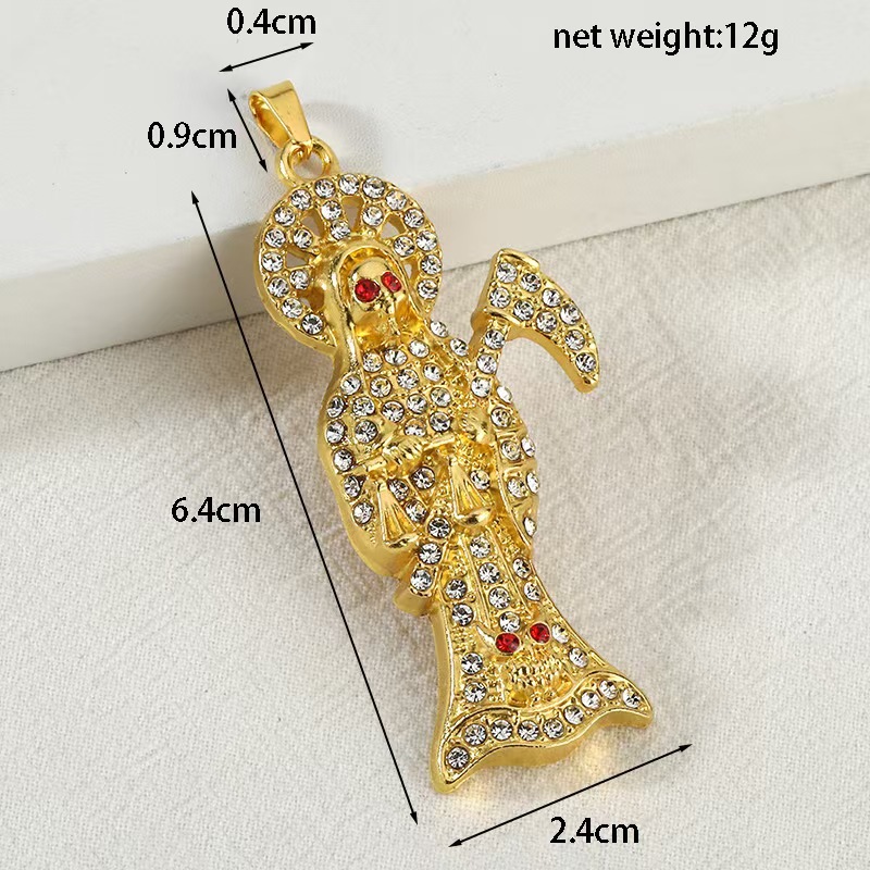 Fuentes transfronterizas de metal accesorios de joyería de diamantes completos llavero colgante collar colgante joyería de calavera de hoz creativa