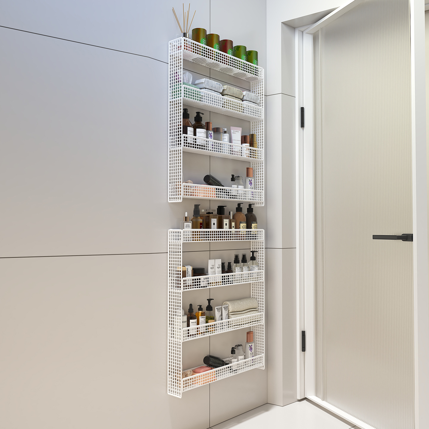 Bathroom Door Rear Storage Rack, No-Drill Narrow Gap Wall-Mounted Multi-Layer Bathroom Wall Storage Rack, Toilet Cabinet Side Rack