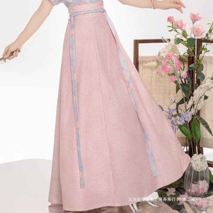 Original Hanfu【Flower Language】Chinese-Style Printed Tang-Style Spring/Summer Round-Neck Shirt and Waist-Length Skirt Set for Daily Wear