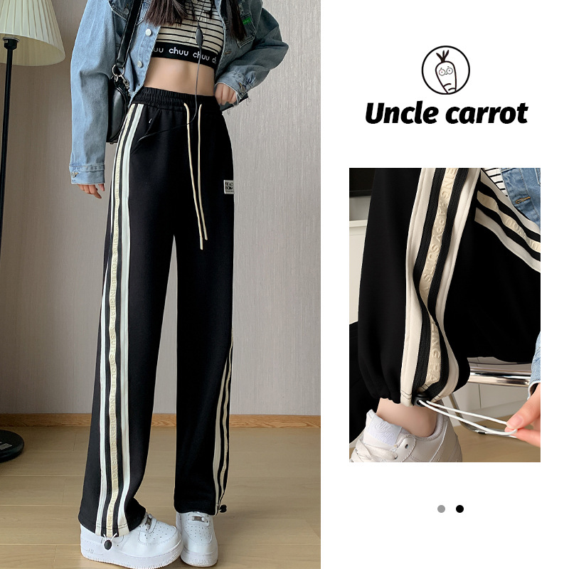 black leisure time Sports pants 2022 new pattern Explosive money Spring and autumn payment American style sweatpants  Side stripe Straight trousers