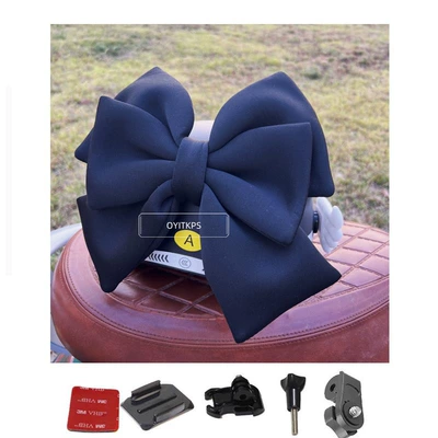 Oversized Helmet Decoration Bowknot Motorcycle Electric Car Full Helmet Women's Riding Decoration Quick Disassemble Style Car Backup (Motosiklet dəbilqələri) - 28cm-black