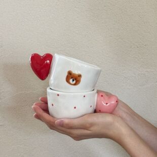 Korean Cute Heart Ceramic Cup Coffee Cup Dessert Cup Girly Heart Cup Gift Cup Hand-Painted Underglaze Color Cup