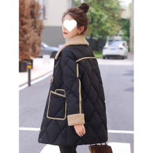 小香风时尚拼接撞色显瘦百搭中长款棉服外套大码女装2025冬季新款
