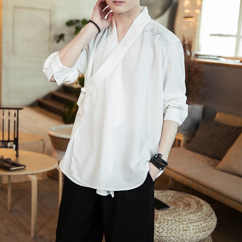 Hanfu Men's Ancient Style Chinese Style Men's Clothing with a Divine Vibe, Embroidered Shirt with Diagonal Collar, 7/8 Sleeves, Tang Suit, Tang Dynasty Ancient Costume for Summer Hanfu Men's Ancient Style Chinese Style Men's Clothing with a Divine Vibe, Embroidered Shirt with Diagonal Collar, 7/8 Sleeves, Tang Suit, Tang Dynasty Ancient Costume for Summer