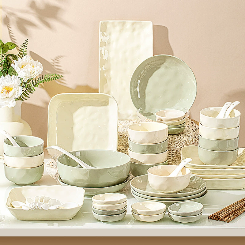 Sensual bowl set household bowl 2024 new ceramic bowl combination chopsticks move underglaze colored cream tableware