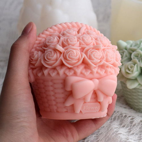 Rose basket Valentine's Day 3D silicone mold scented candle plaster diy chocolate mousse cake decoration mold
