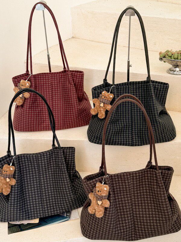 Túi tote nữ cỡ lớn dáng shopping, đeo vai và cầm tay, phong cách thanh lịch đi làm — Màu cà phê Không có mặt dây chuyền, Màu xanh lá cây không có mặt dây chuyền, WGJ đỏ, Đen không có mặt dây chuyền