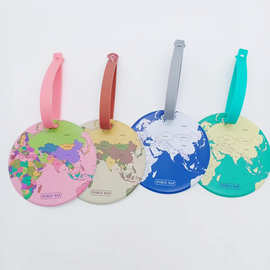厂家现货圆形世界地图行李牌箱包挂牌旅行箱信息吊牌可定图案LOGO