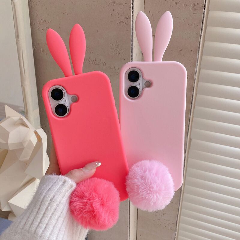 Long Ears Plush Tail Rabbit Iphone17 Apple 16 Suitable for 14/15Pro Max Mobile Phone Case Anti-Fall 13 Long Ears Plush Tail Rabbit Iphone17 Apple 16 Suitable for 14/15Pro Max Mobile Phone Case Anti-Fall 13