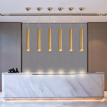 金色圆柱形吧台吊线灯创意单个性现代简约长筒灯LED床头酒店前台