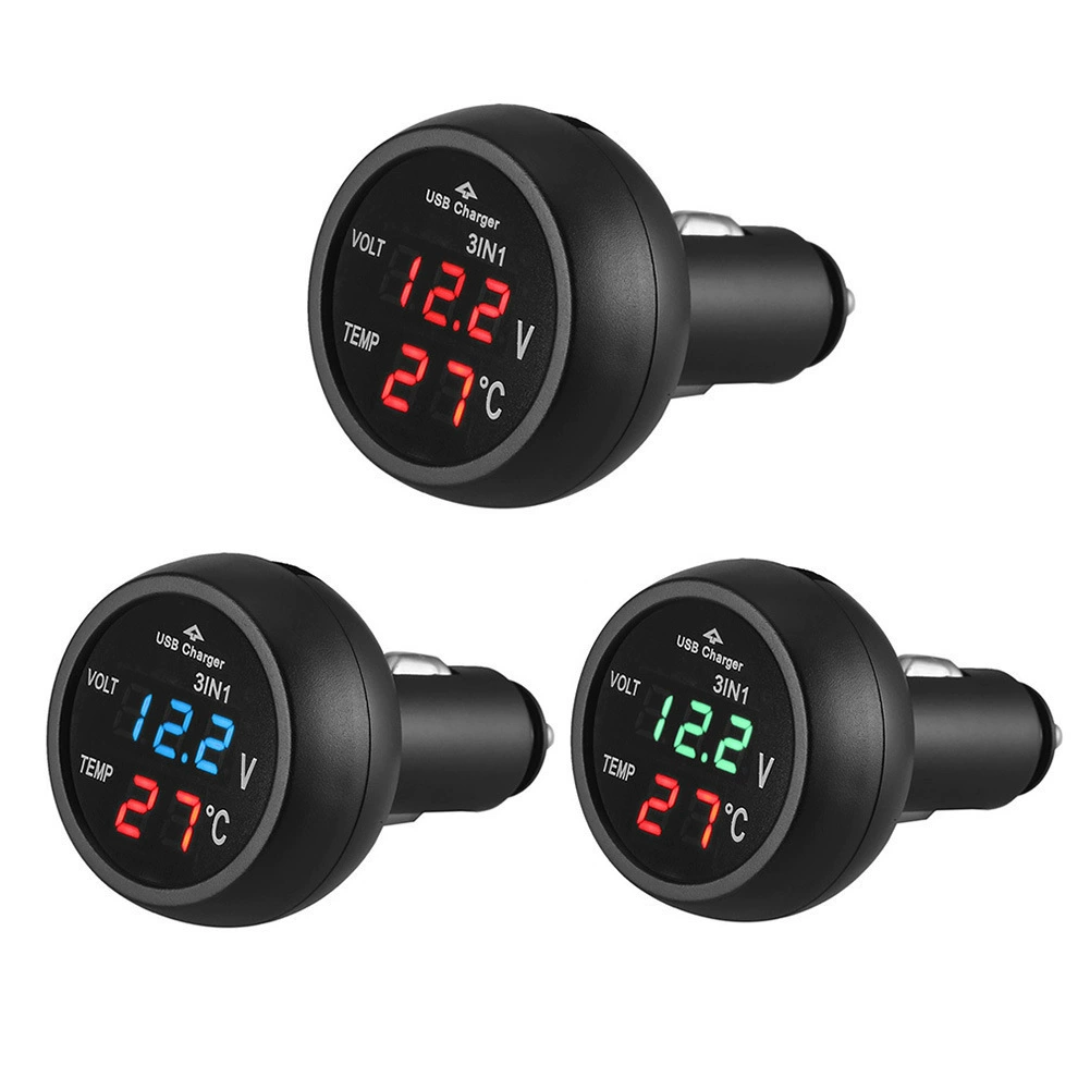 Цифровой автомобильный вольтметр LED 12V/24V 3 в 1 USB-зарядное устройство для автомобиля