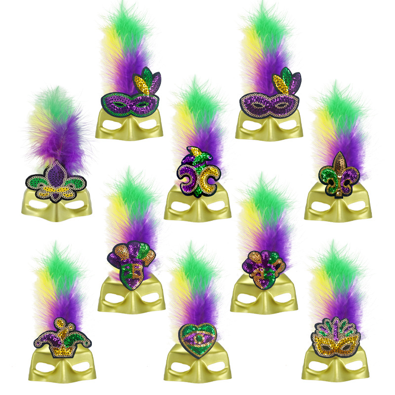 Nuevas máscaras de gatos transfronterizas, pilares, plumas tricolores, fiesta de carnaval brasileño, dibujos animados, props para mascotas