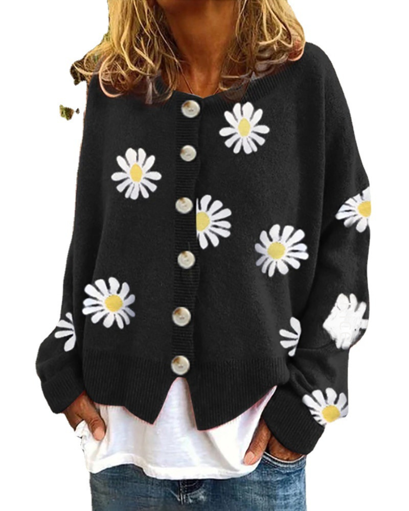 2023 유럽과 미국 국경 대외 무역 아마존 가을 겨울 신작 스웨터 여성 작은 가을 국화 자수 니트 가디건 여성 의류