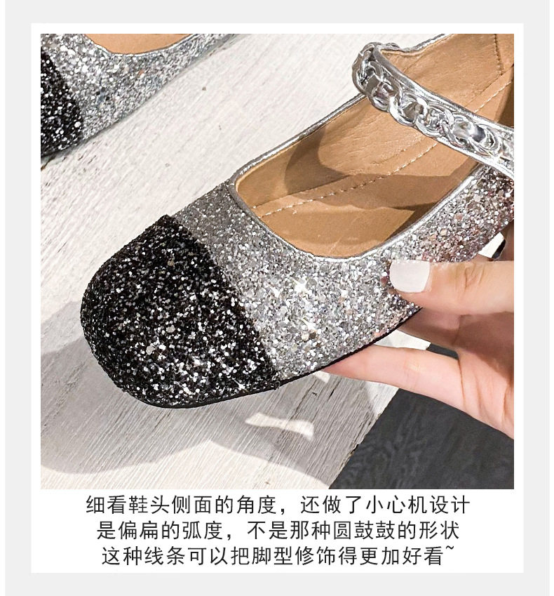 Giày Mary Jane nữ mũi vuông đế bằng phối màu ngọc trai, gót thấp 1–3 cm — Bạc phối đen, Đen bạc, Đen trắng chi tiết 15