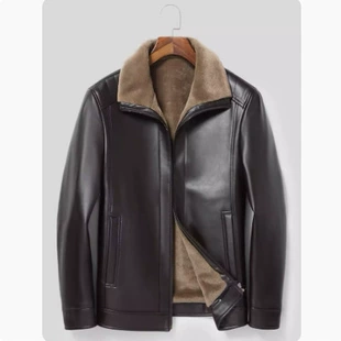 Short down jacket, genuine leather, slim fit