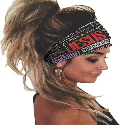 European and American fashionable headscarf for women with textured elastic sports cycling knitted simple letters double-sided elastic wide hairband hair accessories