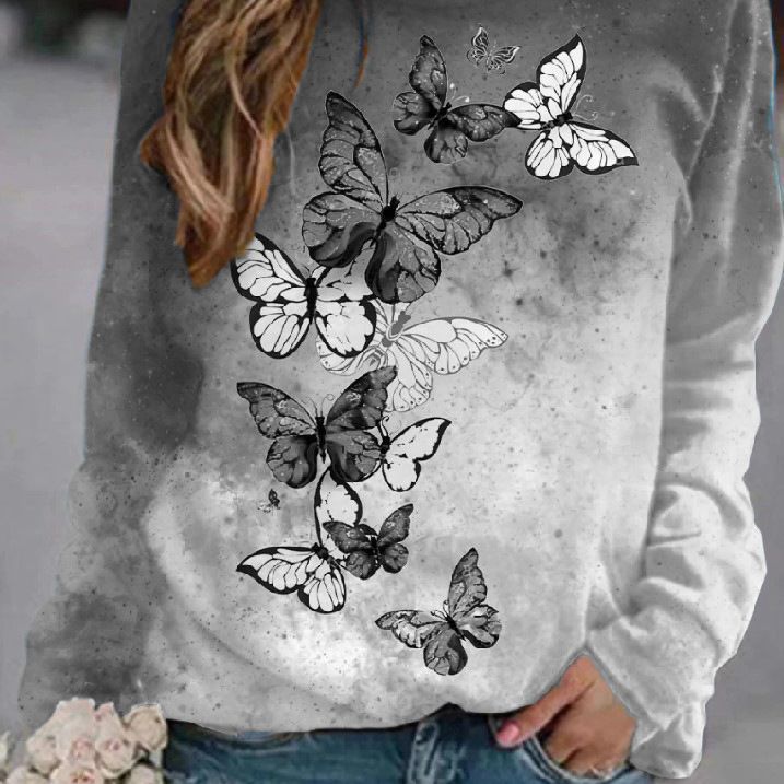 Tendencia suelta cubierta de mariposa versión europea y americana 3D 3D impresión de ropa yama digital guardia comercio exterior de Amazon