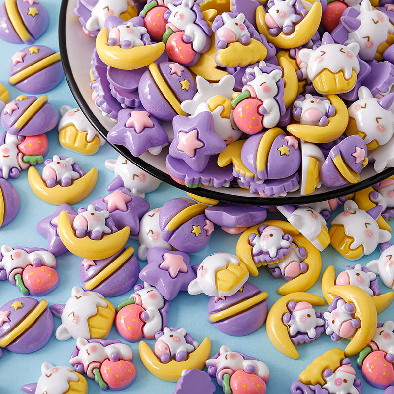 Unicornio estrella de dibujos animados DiDi accesorios de resina crema pegamento para el cabello de la caja del teléfono móvil agujero agujero hebilla material de pegatina de refrigerador